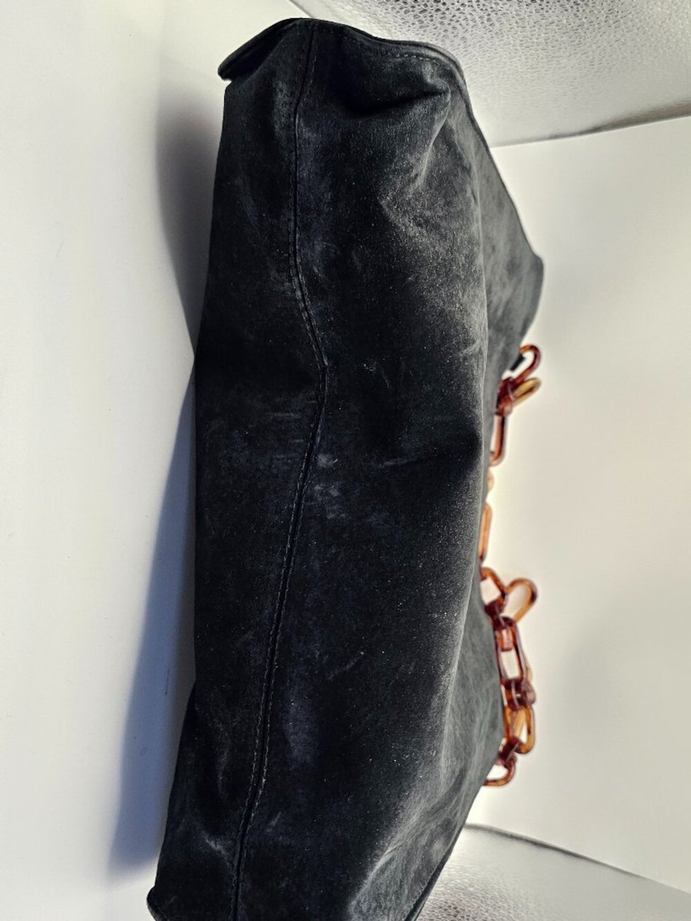Vintage Chris Candler USA Suede Shoulder Bag, Tortoiseshell Chain Strap, 80s/90s - Picture 4 of 11